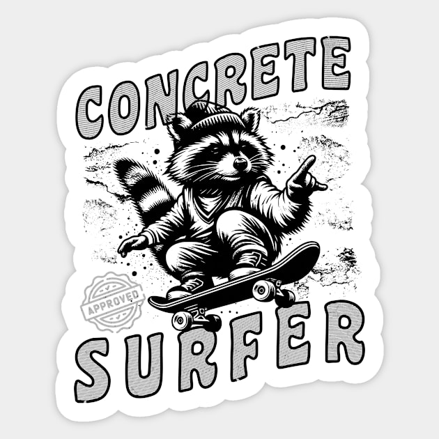 Concrete Surfer Raccoon Urban Skateboarding Sticker by Critter Chaos